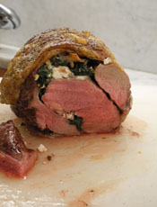 Sliced Roast With Spinach and Feta Stuffing